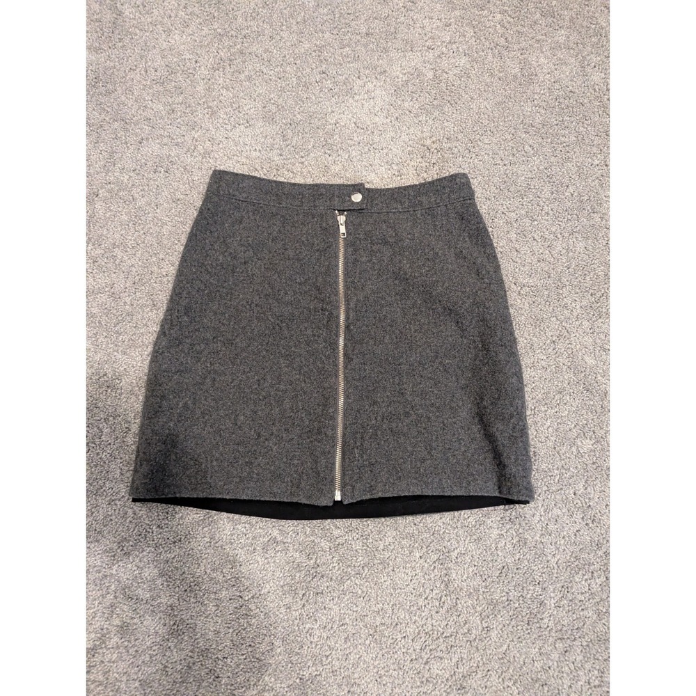 Madewell Mini Skirt Womens 2 Gray Wool Exposed Zipper Office Casual Pencil